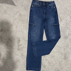 Judy Blue Dark Blue Wide Leg Cargo Jeans